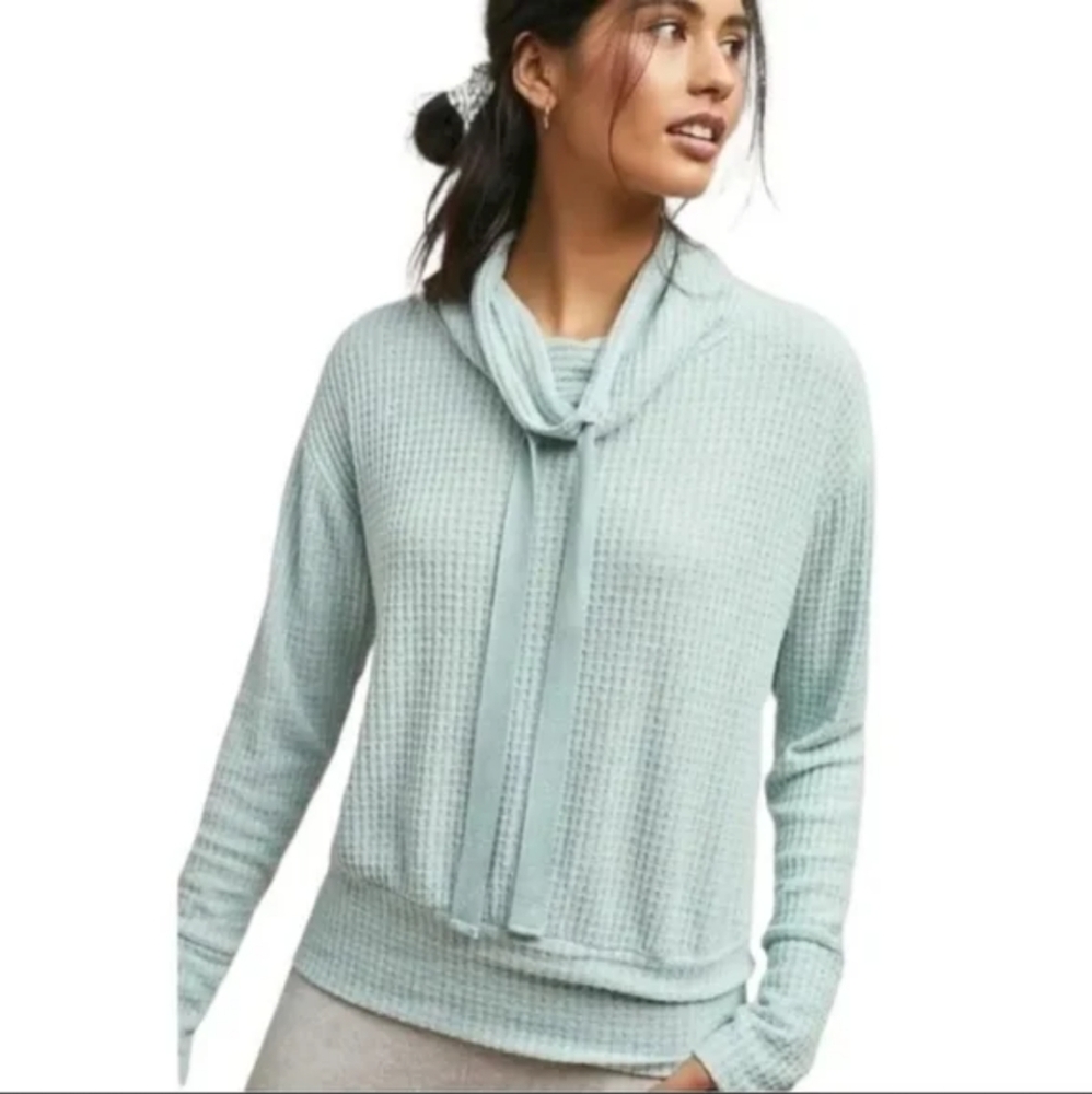 Saturday Sunday by Anthropologie mint green waffle knit sweater size XS